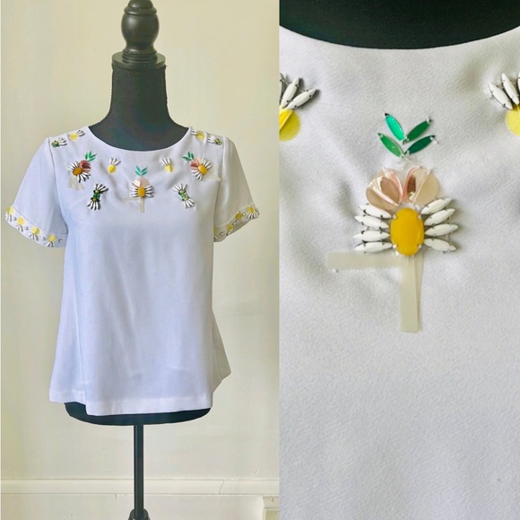 Banana Republic Pineapple beaded Blouse White XXS - Picture 1 of 9